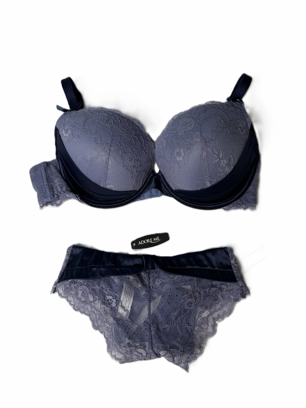 Adore Me Women's Lace Underwire Bra & Brief Set — Slate Gray